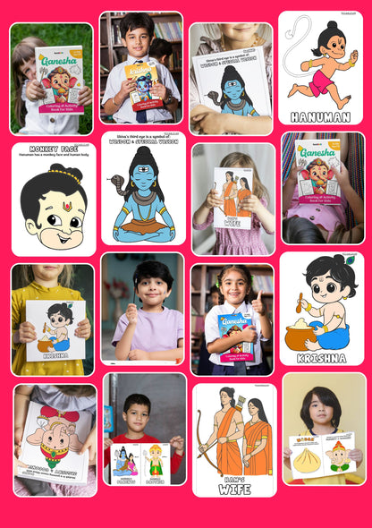 COMBO of 5 - Coloring Books for Kids - Hindu Gods (Ganesha, Shiva, Ram, Krishna, Hanuman)