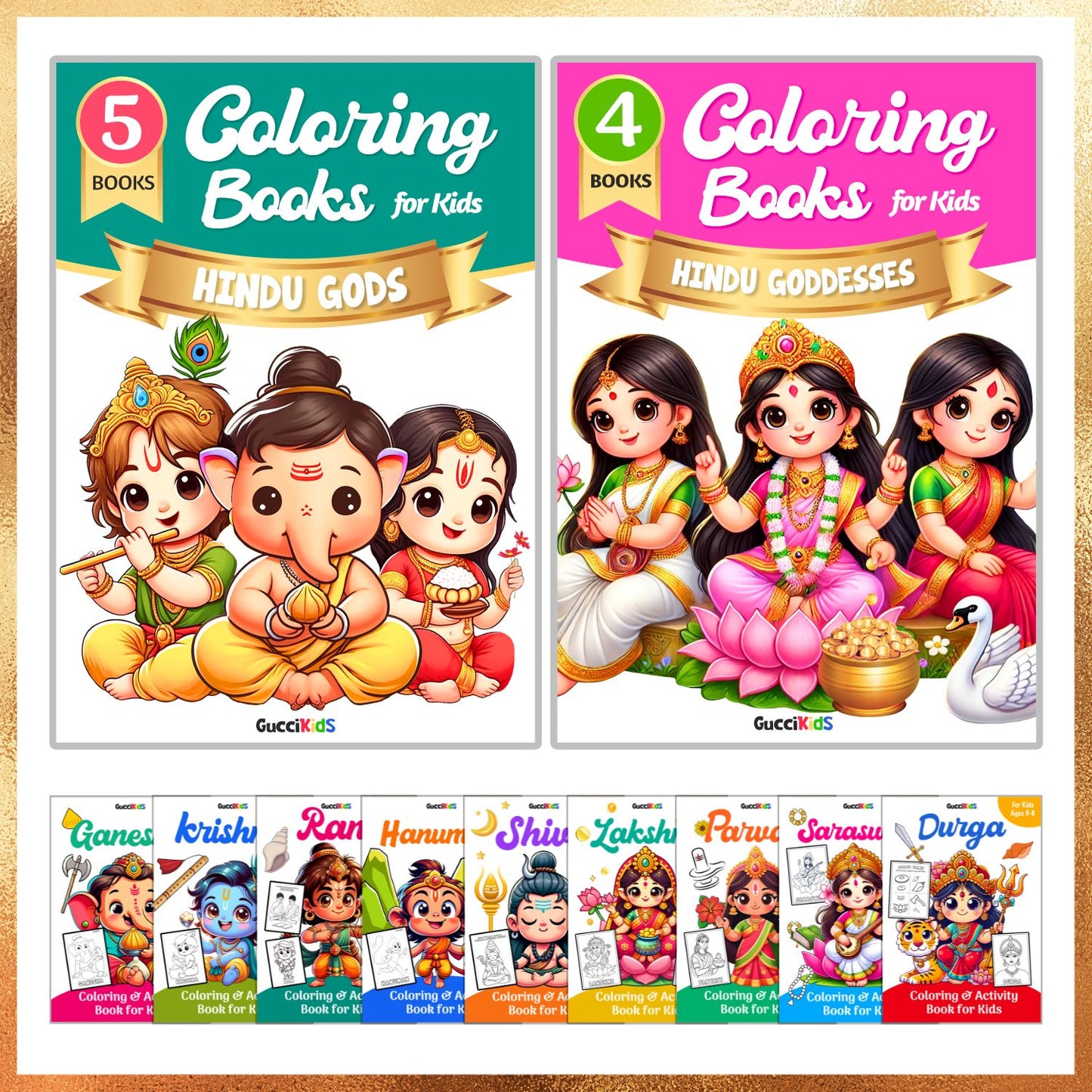 COMBO of 9 - Coloring Books for Kids - Hindu Gods and Goddesses