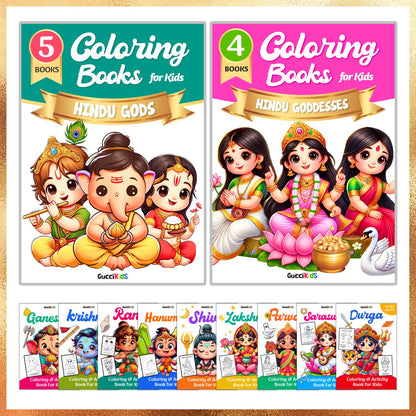 COMBO of 9 - Coloring Books for Kids - Hindu Gods and Goddesses